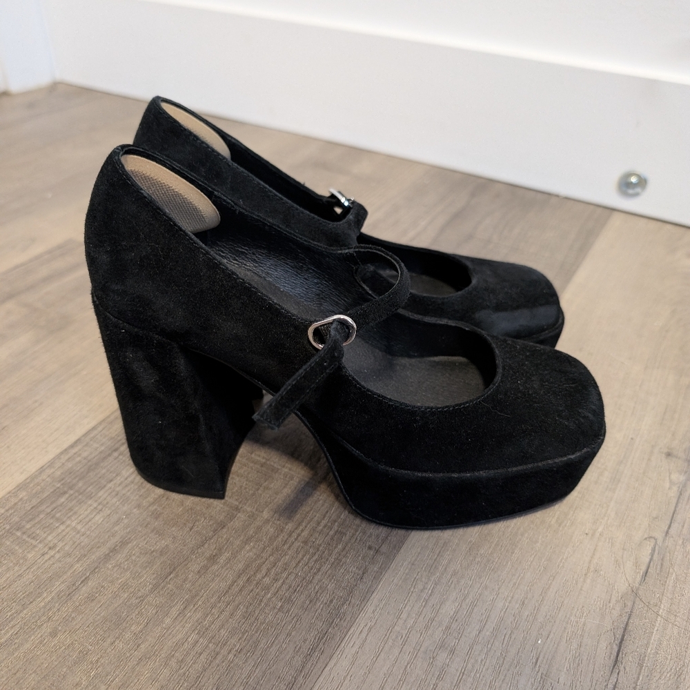 Wishbone Kate Black Suede Mary Jane Platform Heels